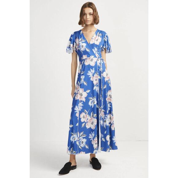 French Connection $178 Cari Blue Floral Flutter Sleeve Midi Dress SZ 4 - Picture 1 of 15